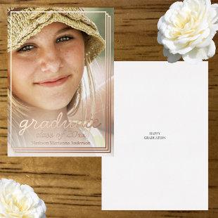 Trendy Grad Photo Frame Light Overlay Rose Gold Foil Invitation