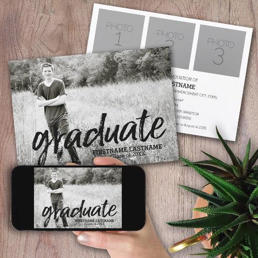 Trendy Graduation Announce Party with 4 Photos Invitation
