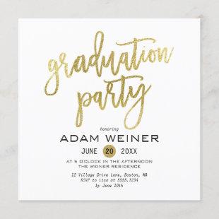 Trendy Graduation Party Invitation Faux Gold