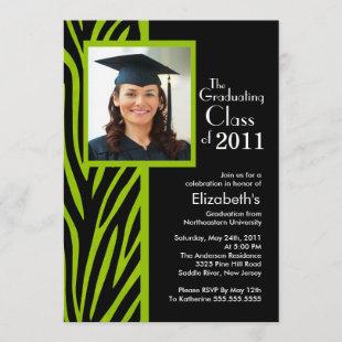 Trendy Green Zebra Photo Graduation Invitation