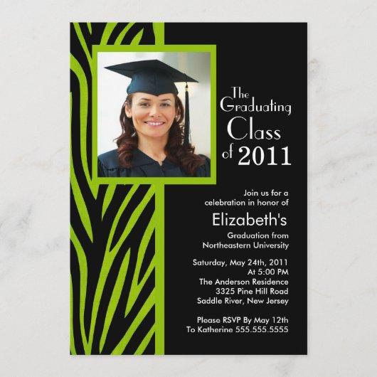 Trendy Green Zebra Photo Graduation Invitation
