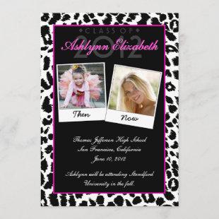 Trendy Leopard Then and Now Graduation Invitation
