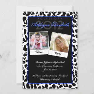 Trendy Leopard Then and Now Graduation Invitation