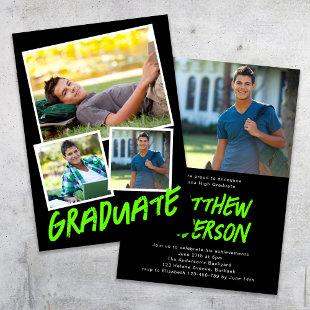 Trendy Lime Green Photos Graduation Invitation