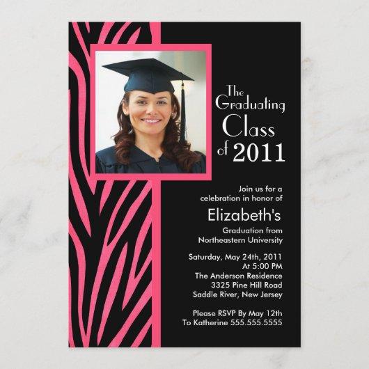 Trendy Pink Zebra Photo Graduation Invitation