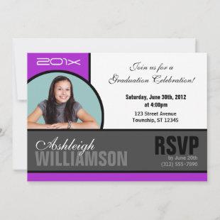 Trendy Purple & Gray Photo Graduation Invitations