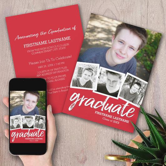 Trendy Red Graduation Announcement Party 4 Photo