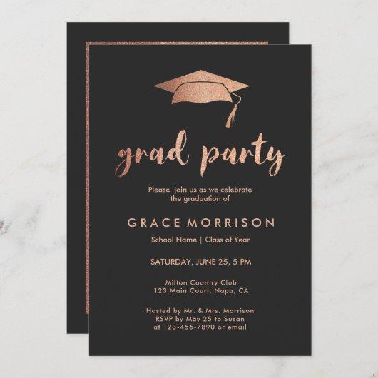 Trendy Rose Gold Graduation Party Photo Invitation
