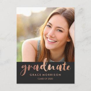 Trendy Rose Gold Graduation Party Photo Invitation Postcard