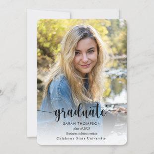 Trendy Script Black White Photo Collage Graduation Announcement