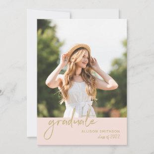 Trendy Script Blush Pink and Gold Graduation Party Invitation