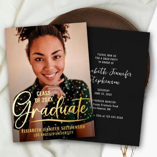 Trendy script overlay Graduation party photo Foil Invitation