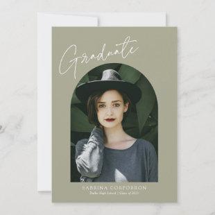 Trendy Script with Arch Two Photo Graduation Announcement