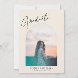 Trendy Script with Arch Two Photo Graduation  Announcement