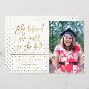 Trendy She believed Gold Photo Graduation Card