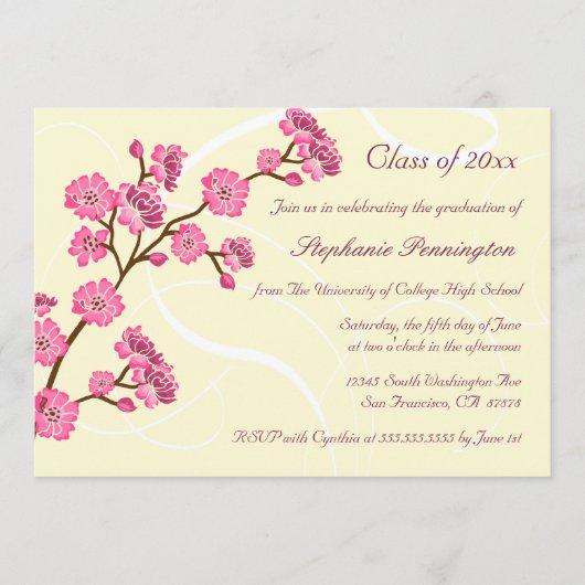 Trendy stylish cherry blossom graduation party invitation