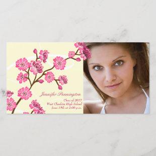 Trendy stylish cherry blossom graduation photocard announcement