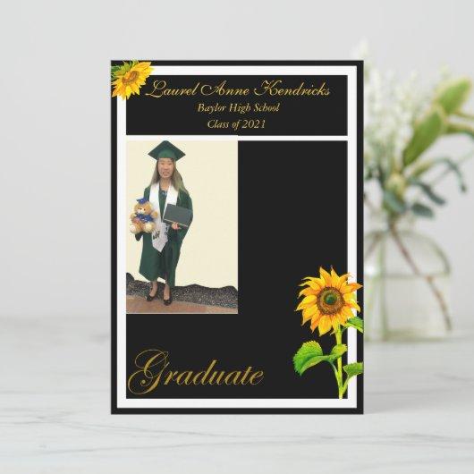 Trendy Sunflower Modern Text Graduate Photo    Invitation