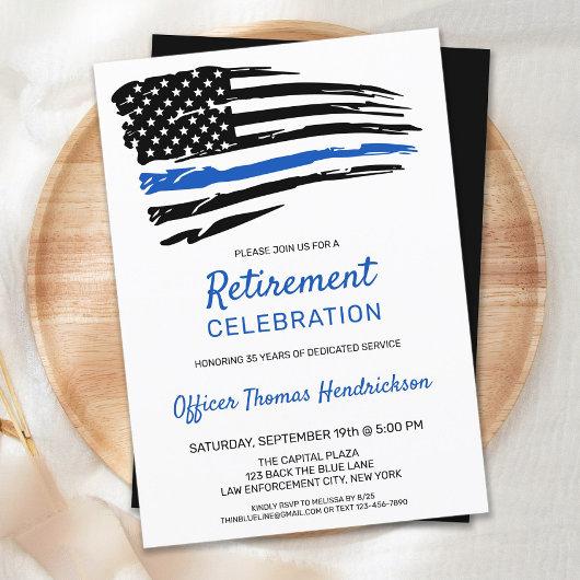Trendy Thin Blue Line Police Officer Retirement Invitation