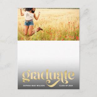 Trendy Typography Gold Overlay Photo Graduate Postcard