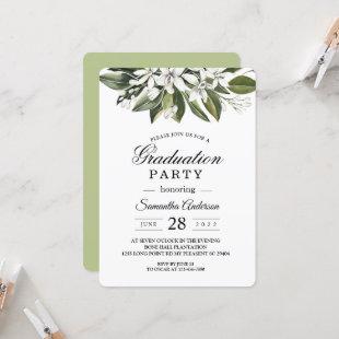 Trendy Watercolor White Flowers & Leaves Invitation