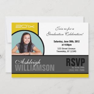 Trendy Yellow & Gray Photo Graduation Invitations