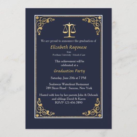 Trimmed in Gold Justice Scale Graduation Invites
