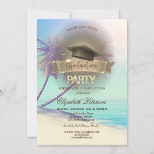 Tropical Beach Palms Graduation Invitation