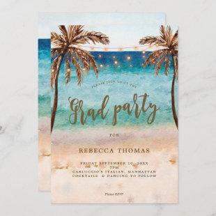 tropical beach scene graduation party invitation