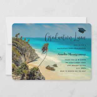 Tropical Beach with Wind Swept Palms Graduation Invitation