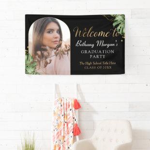 Tropical Black Gold Arch Photo Graduation Welcome Banner