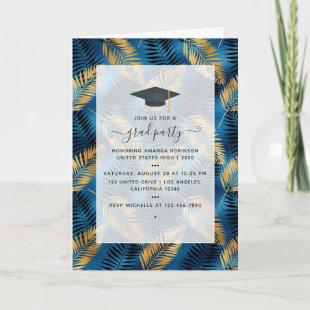 Tropical Blue and Gold Graduation Party Photo Invitation