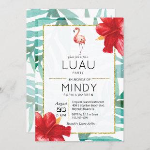 Tropical Flamingo Palm Luau Party Invitation