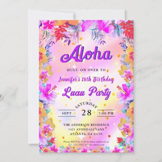 Tropical Floral Aloha Luau Birthday Invitation