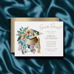 Tropical Floral Graduation Hat and Tassel Party Invitation