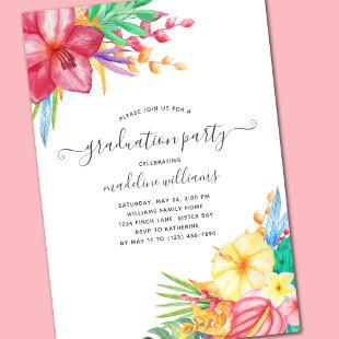 Tropical Floral Graduation Party Invitation