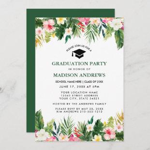Tropical Floral Green Graduation Party Invitation