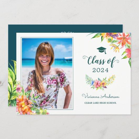 Tropical Floral Watercolor Grad Photo Graduation Invitation