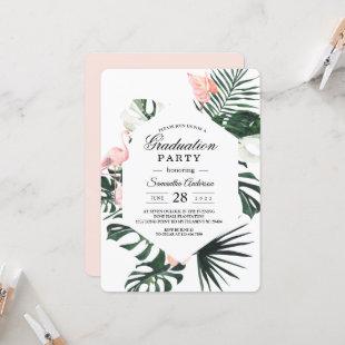 Tropical Flowers & Pink Flamingo Beauty Invitation