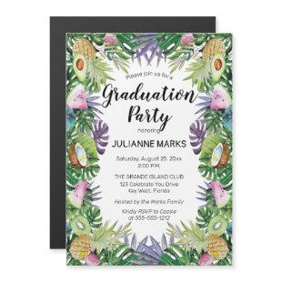 Tropical Fruit | Greenery Summer Graduation Party Magnetic Invitation