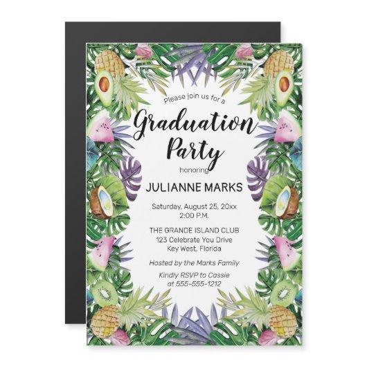 Tropical Fruit | Greenery Summer Graduation Party Magnetic Invitation