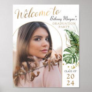 Tropical Gold Arch Photo Graduation Party Welcome Poster
