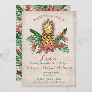 Tropical Golden Pineapple Luau Party Invitation