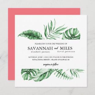 Tropical Green Palm Leaf Border Wedding Invitation