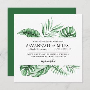 Tropical Green Palm Leaf Border Wedding Invitation
