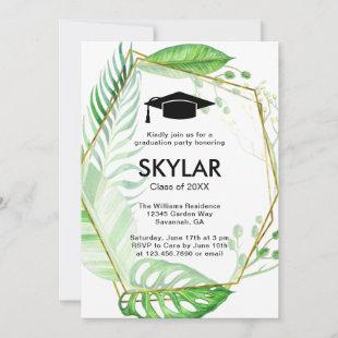 Tropical Greenery Geometric Frame Graduation Party Invitation