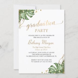 Tropical Greenery Gold Arch Photo Graduation Party Invitation