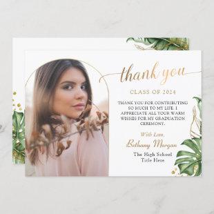 Tropical Greenery Gold Arch Photo Graduation Thank You Card