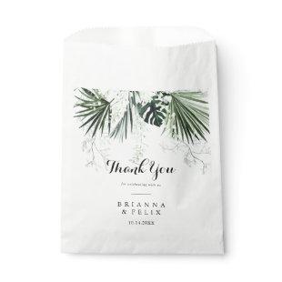 Tropical Greenery White Floral Thank You Wedding  Favor Bag