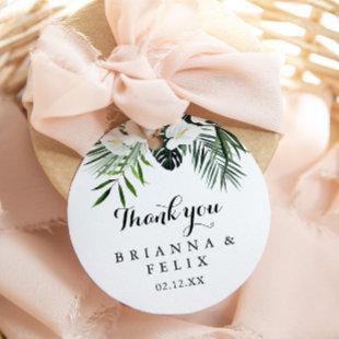 Tropical Greenery White Thank You Wedding Favor  Classic Round Sticker